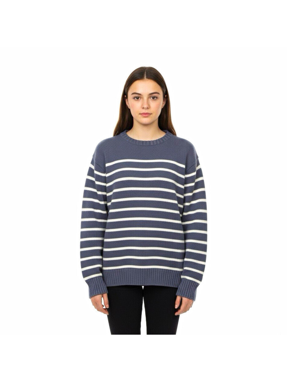 Women’s J.CALT Blue/White Striped Knit Crew Neck Pullover Sweater